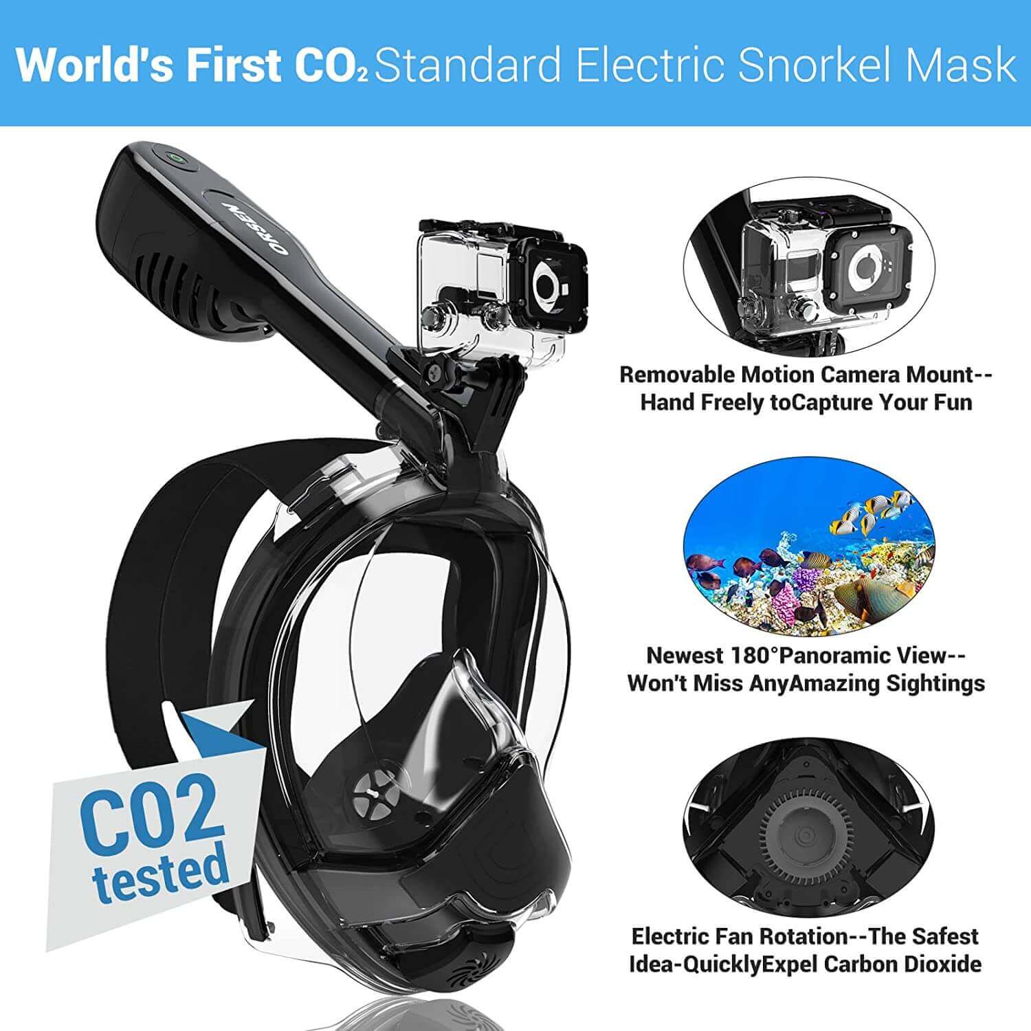 Orsen Electric Full Face Snorkeling Mask - World's First CO₂ Standard